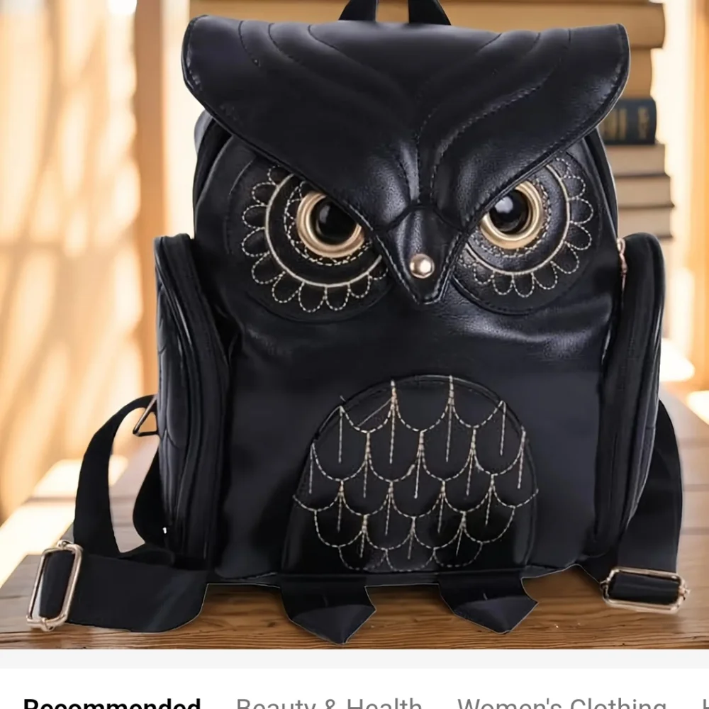 Unique Black Chic Owl Backpack  PU Leather (New) - Picture 4 of 7
